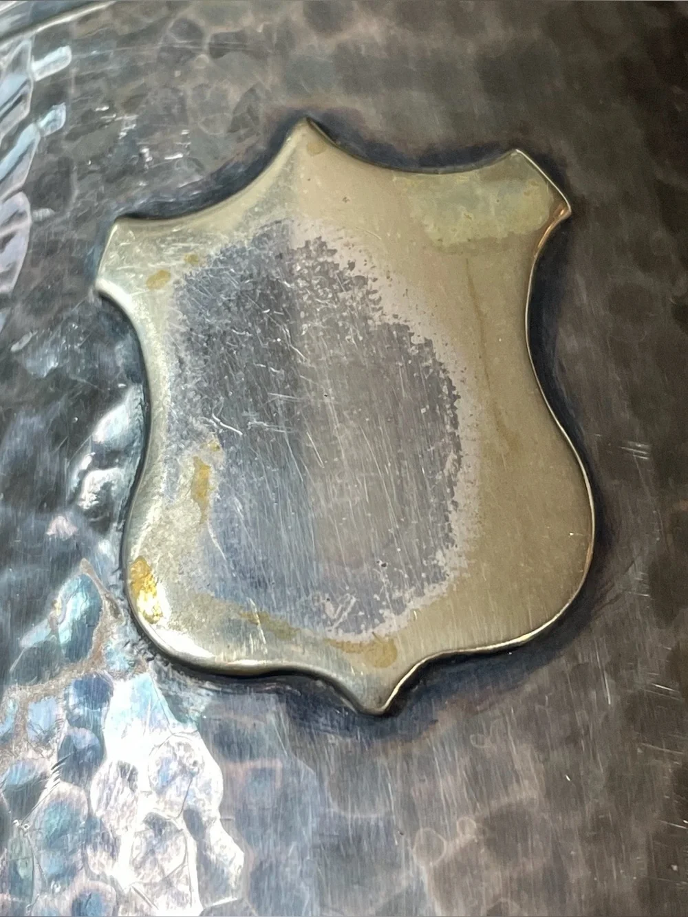 Mappin & Webb Silver hammered metal tankard shield Crest